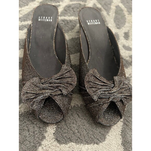 Silver and Gold Glitter Bow Stuart Weitzman Wedge Heels - Picture 5 of 7
